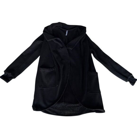 Fabletics Eugenia Coat Women's Sz L Black Open Front Fleece Lined Back Mesh Coat - Picture 10 of 10